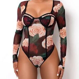 MyOutfitOnline Long Sleeve Rose Bodysuit